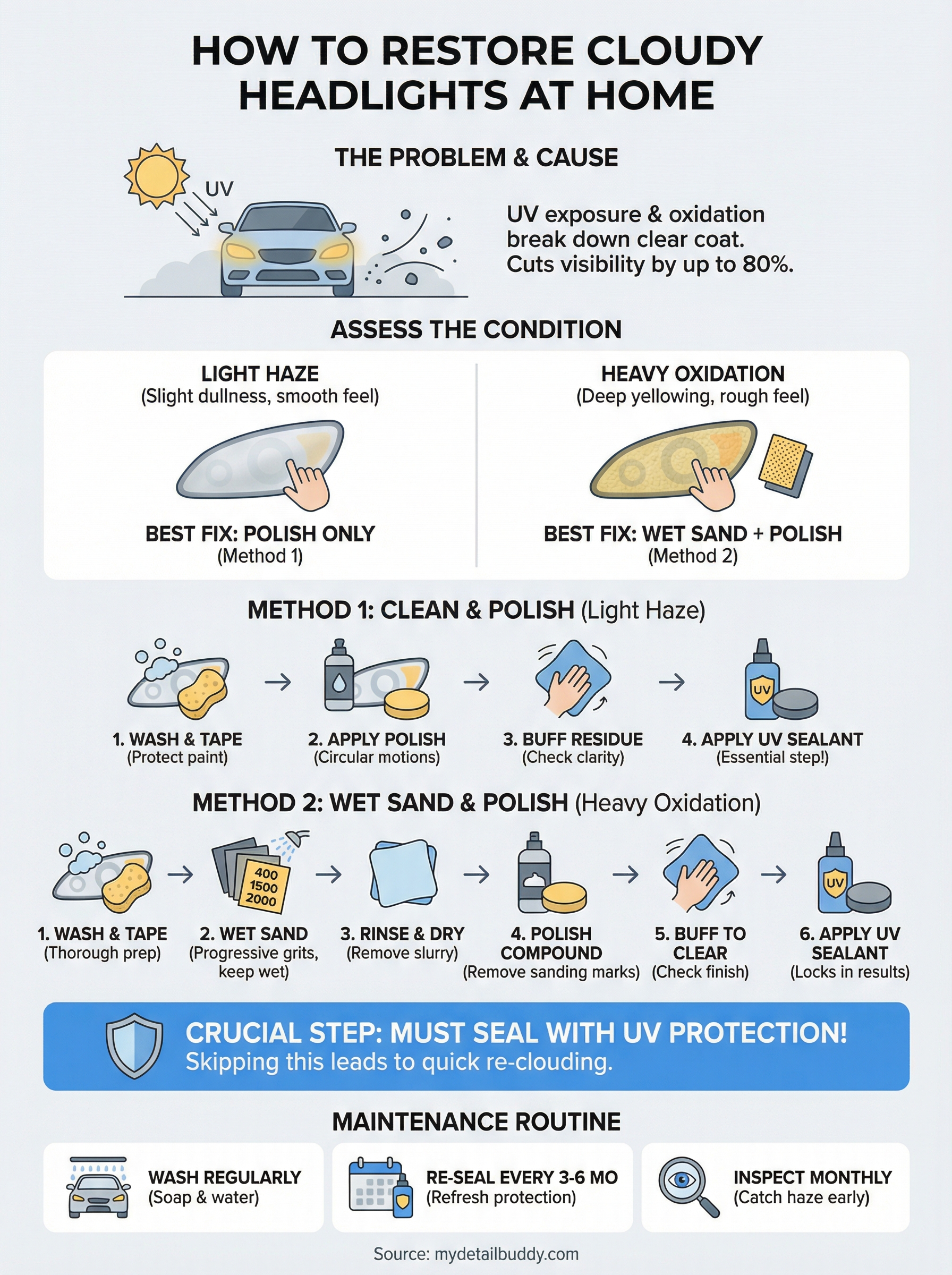 how to restore cloudy headlights infographic