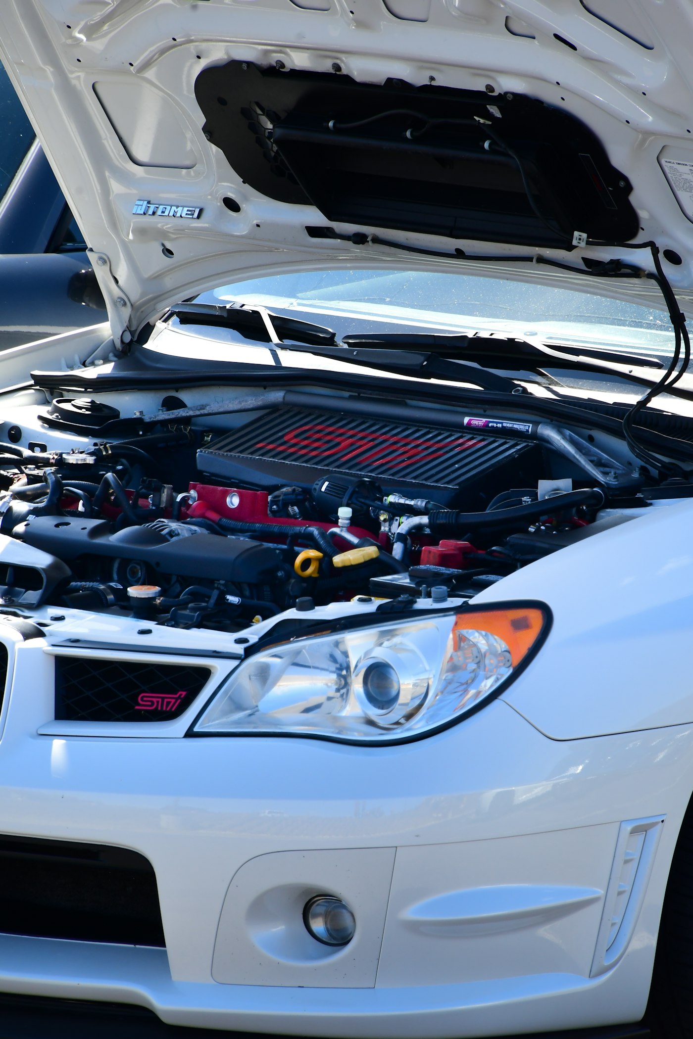 Car with the hood open before an engine bay cleaning