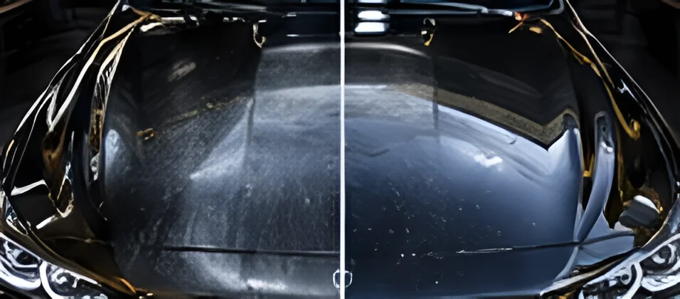 Hood before and after paint correction