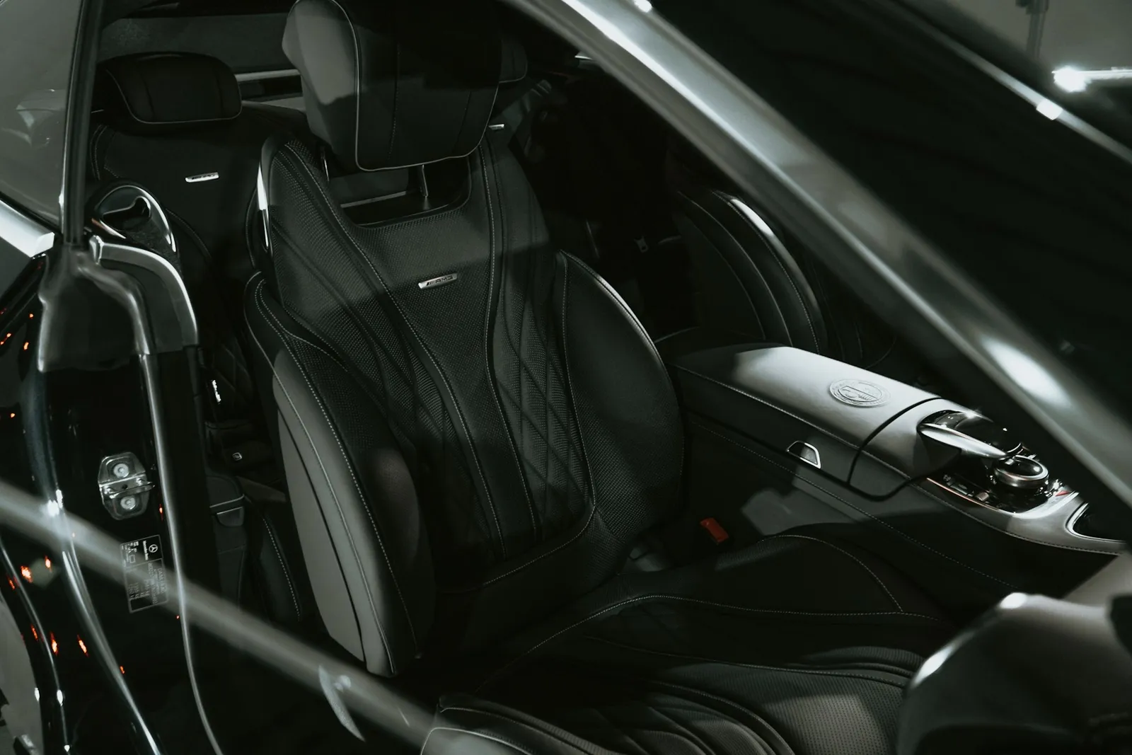 Clean black leather car interior